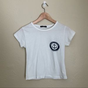 Brandy Melville Anchor Cropped White Tshirt